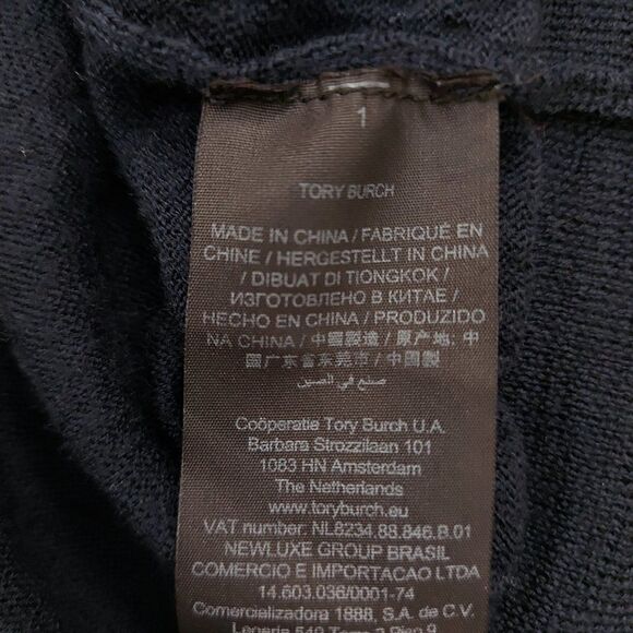 Tory Burch Cardigan Sweater Womens Small Navy Merino Wool Button Up Knitted - Picture 12 of 13